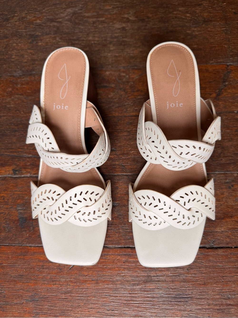 Joie Cream Braided Laser-Cut Leather Slide Mules